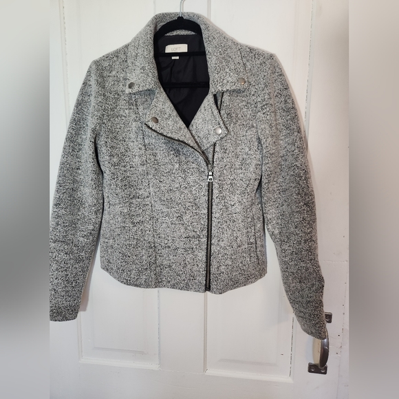 Loft Moto Marled Gray Knit Zip Jacket Size Xsmall - Picture 1 of 7